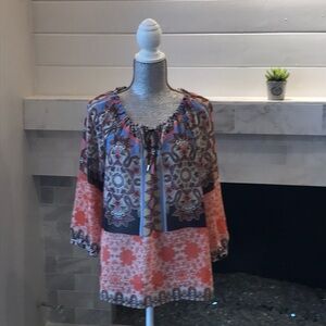 Democracy Sheer Multi Color Floral Tunic M EUC